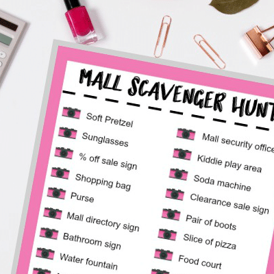 printable Mall Scavenger Hunt list