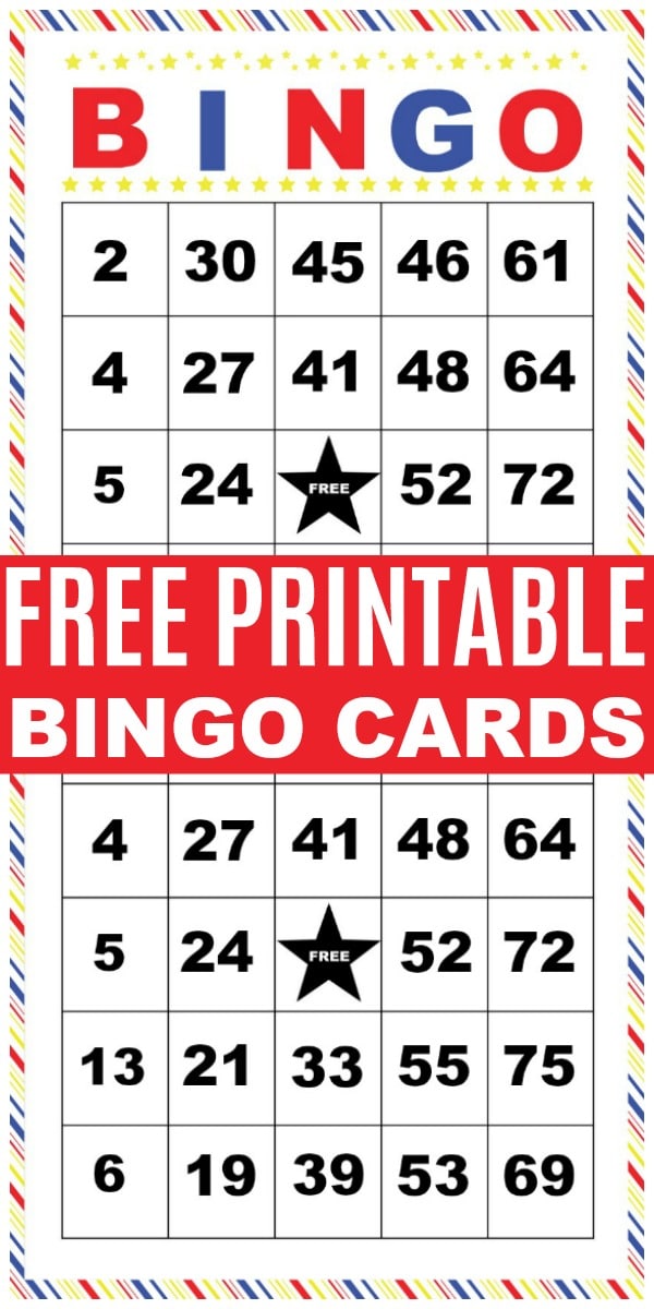 a collage of printable bingo cards with title text reading Free Printable Bingo Cards