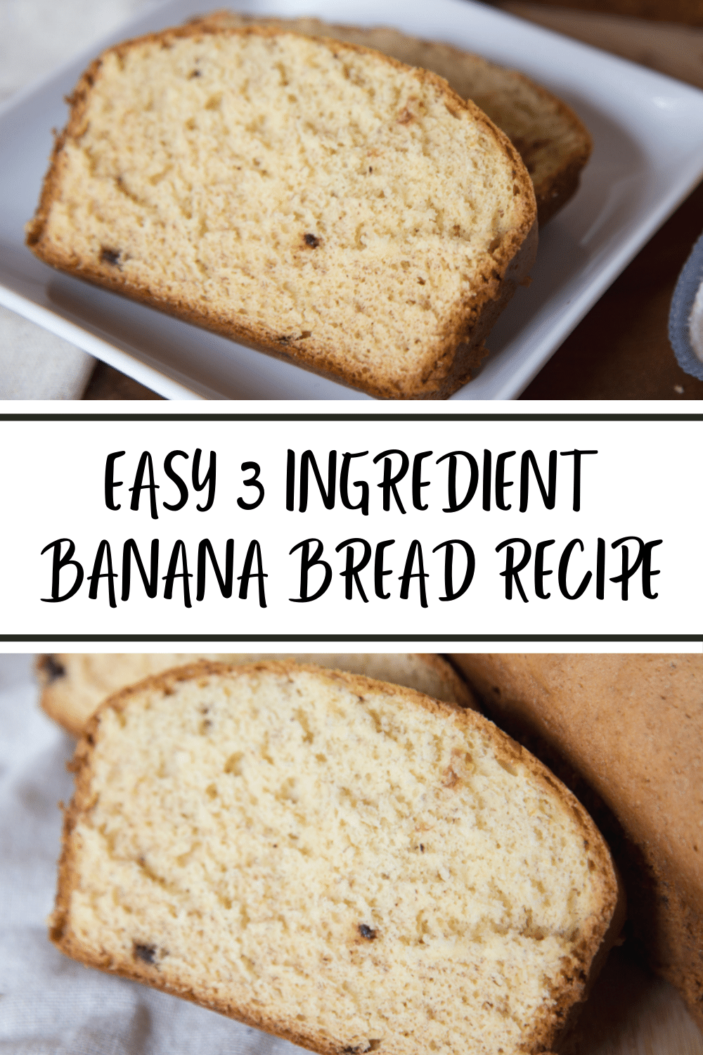 3 Ingredient Banana Bread is an easy one bowl sweet bread recipe your family will love. This is a cake mix based recipe that is delicious! #bananabread #bananas #3ingredients via @wondermomwannab