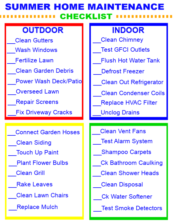 printable Summer Home Maintenance Checklist