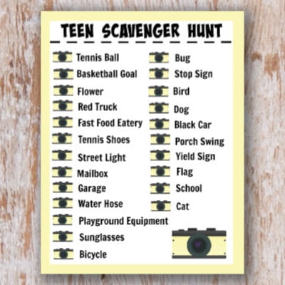 Teen Scavenger Hunt that you can print from your own printer