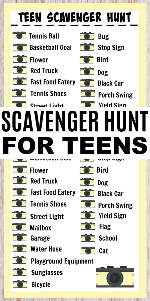 printable Teen Scavenger Hunt with title text reading Scavenger Hunt for Teens