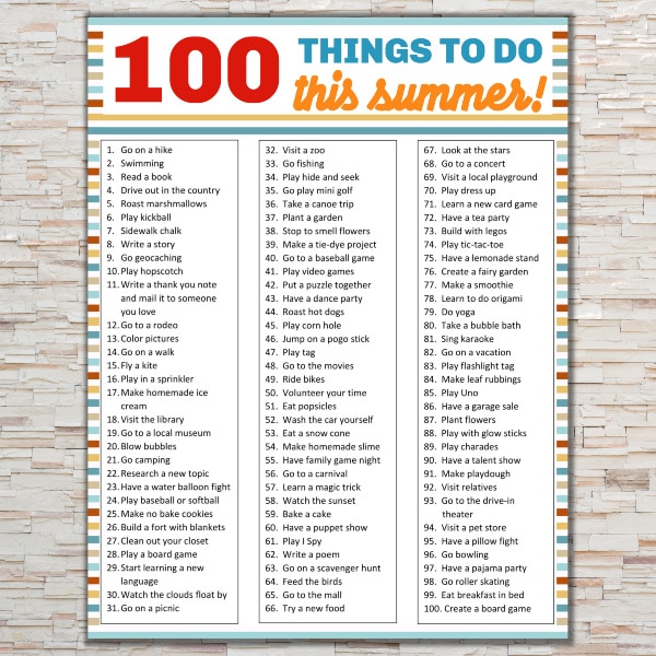 100 Things To Do This Summer printable
