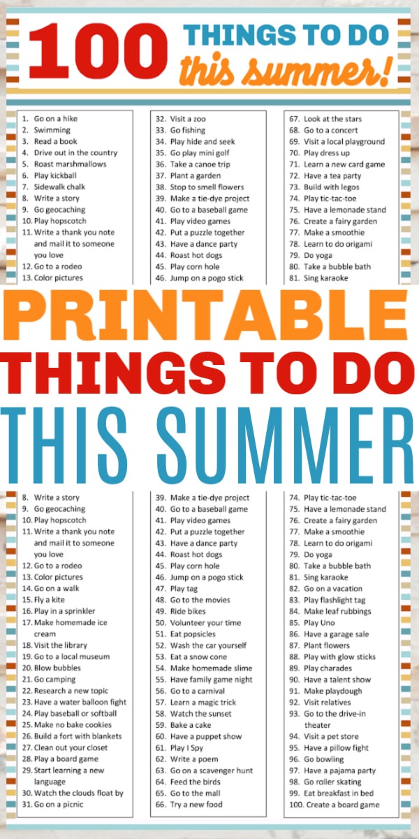 This printable 100 Things To Do This Summer List is a great way to stop boredom during summer months. This huge list of fun activities will keep you busy. #printable #summer #summerfun via @wondermomwannab