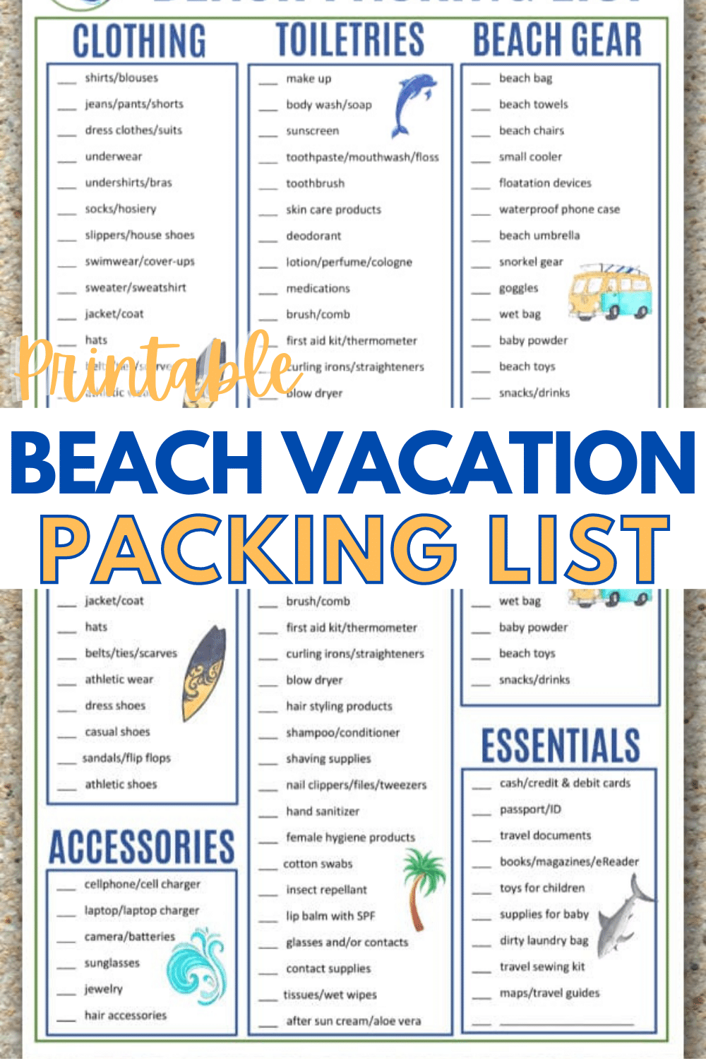 A beach packing list will help you stay organized for a beach vacation. This printable beach packing list covers what you may need for a day at the beach. #printables #vacation #packinglist via @wondermomwannab