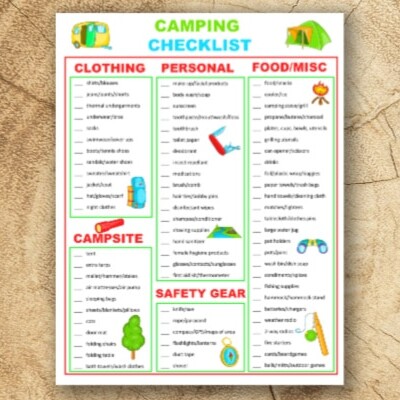 free camping checklist printable