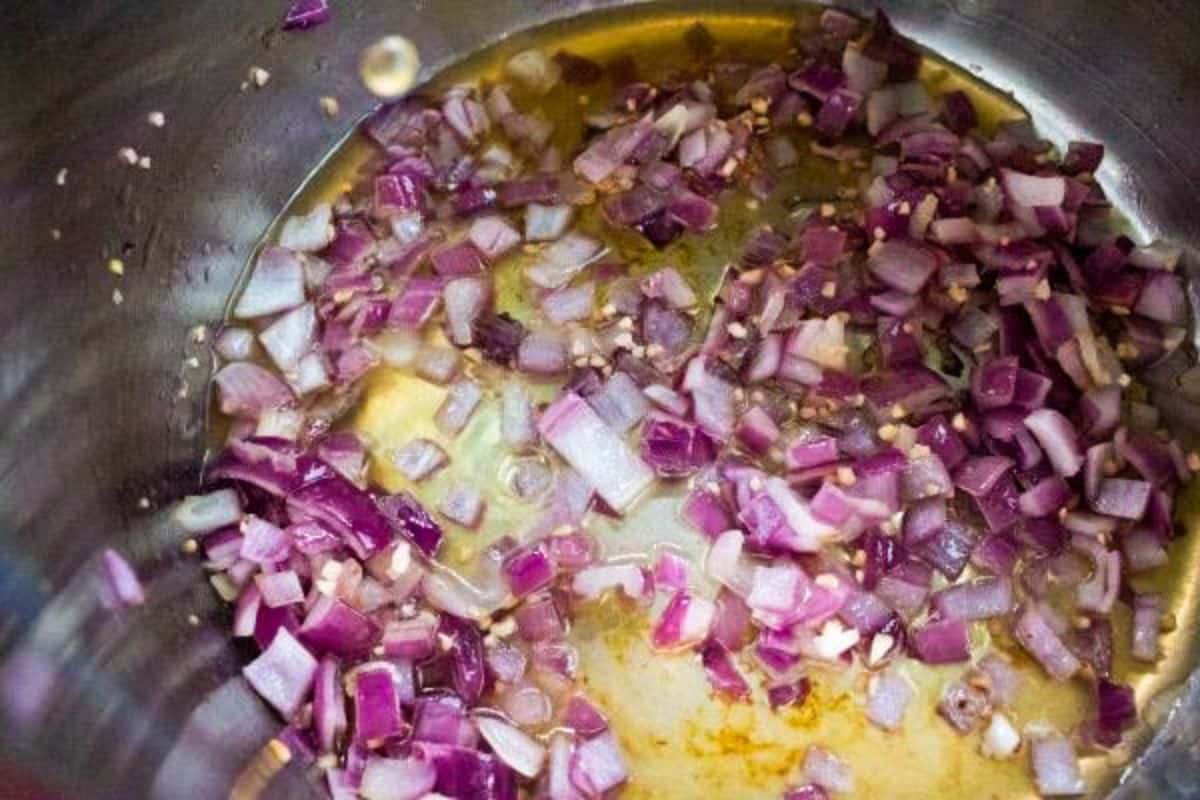 butter, onions, garlic, salt pepper in the instant pot.