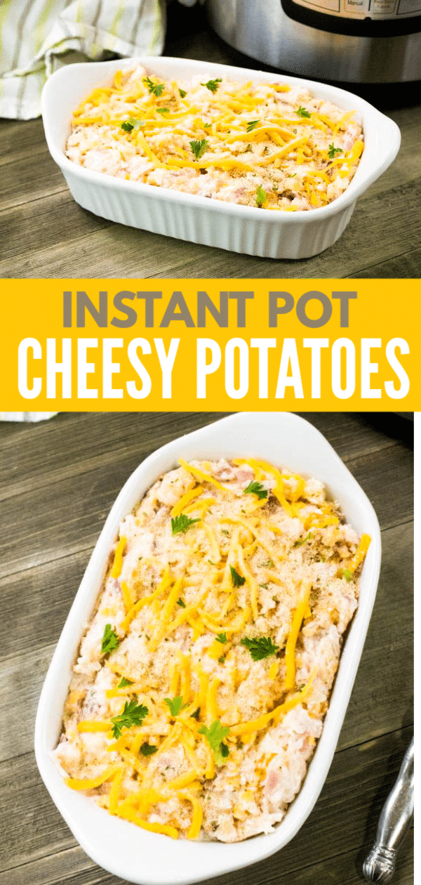 These Instant Pot Cheesy Potatoes (also known as Funeral Potatoes) are always the most popular side dish at potlucks. This creamy, cheesy comfort food is super yummy and goes well with almost anything! #instantpot #pressurecooker #sidedish #potatoes #wondermomwannabe via @wondermomwannab