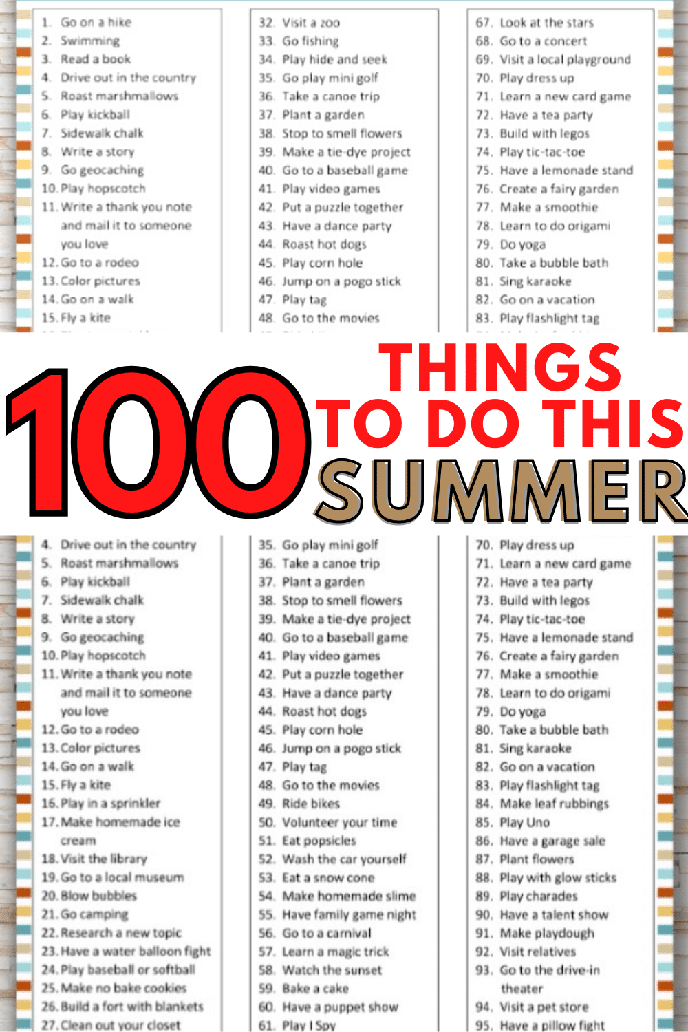This printable 100 Things To Do This Summer List is a great way to stop boredom during summer months. This huge list of fun activities will keep you busy. #printable #summer #summerfun via @wondermomwannab