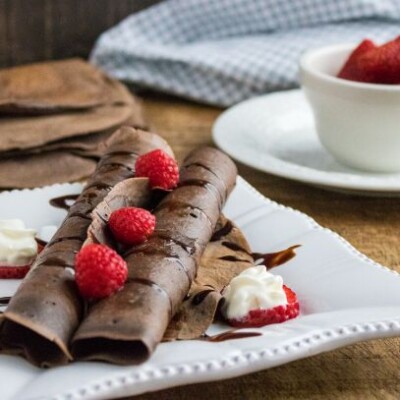 Chocolate Crepe Recipe on white plate