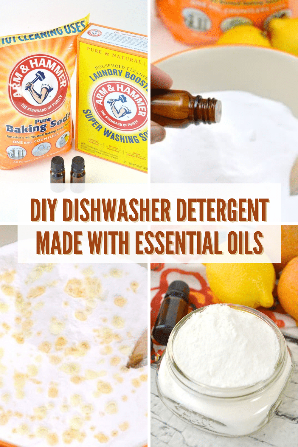This DIY Dishwasher Detergent recipe is only 4 ingredients and super fast to make. This is a cost effective way to make detergent using basic ingredients. #diy #essentialoils #housekeeping via @wondermomwannab