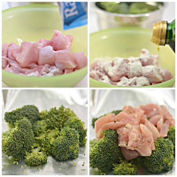a collage of chicken and broccoli