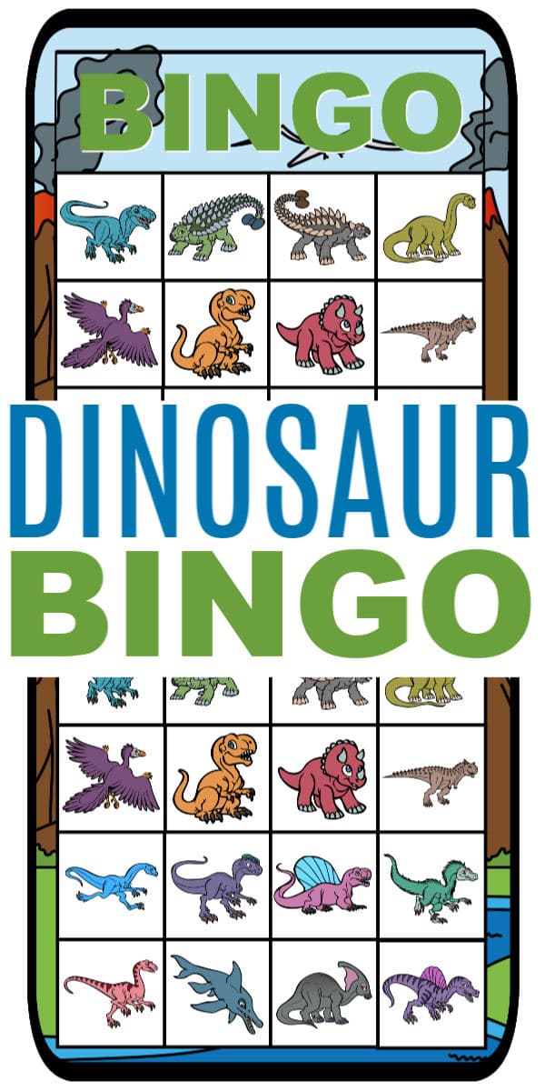 This printable dinosaur bingo game is a perfect kid's activity for a dinosaur themed party. There are six different bingo cards to print off. #bingo #freeprintables #dinosaur via @wondermomwannab