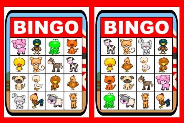 printable farm bingo set