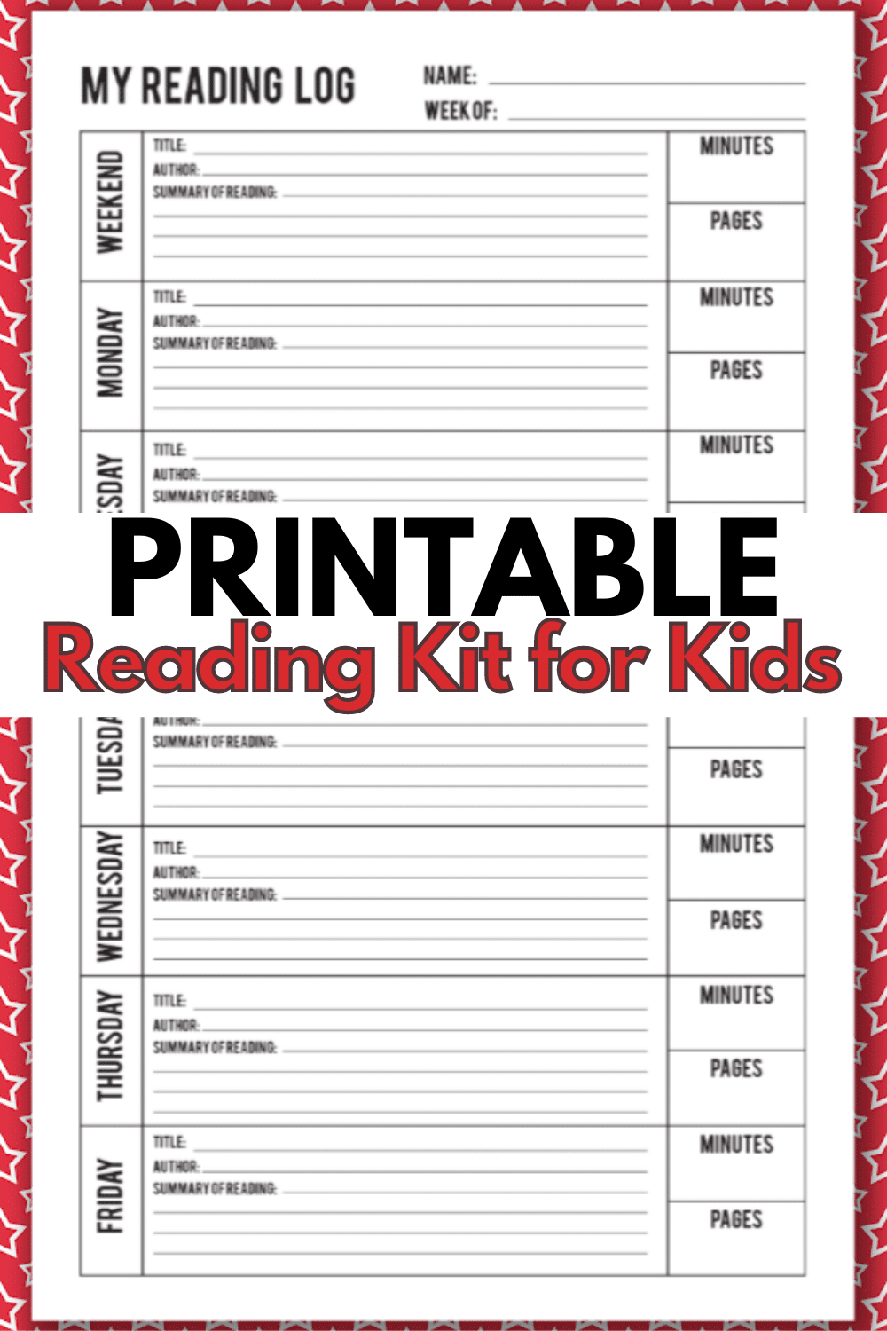 A printable reading kit for kids will help kids stay focused on reading all summer long. A reading log, book report form and bookmarks make this kit great. #printables #reading #education via @wondermomwannab