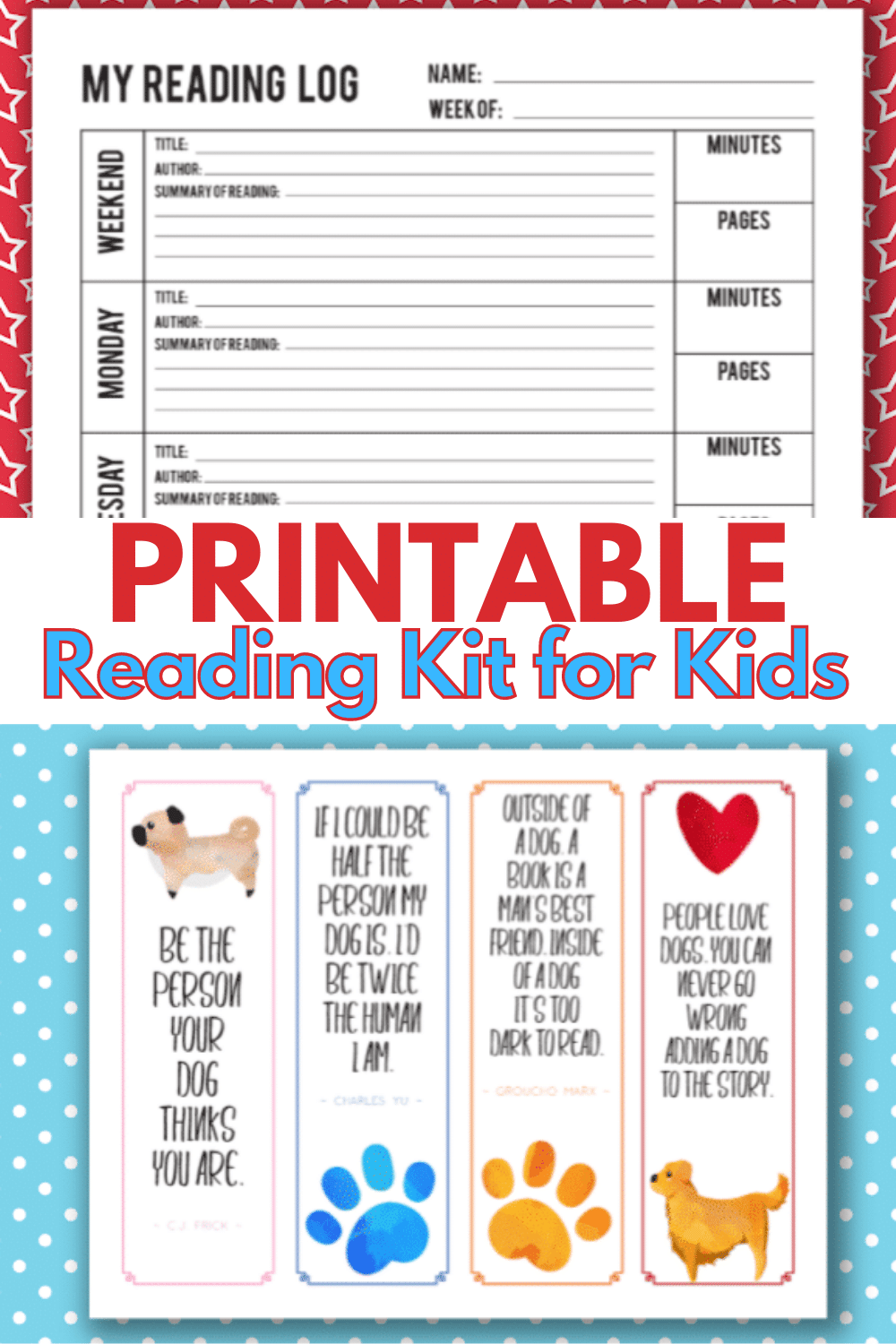 A printable reading kit for kids will help kids stay focused on reading all summer long. A reading log, book report form and bookmarks make this kit great. #printables #reading #education via @wondermomwannab