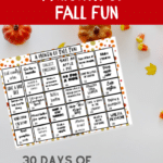 one month calendar of fall activities for kids