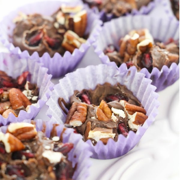 pomegranate chocolate candy cups in paper cupcake liners