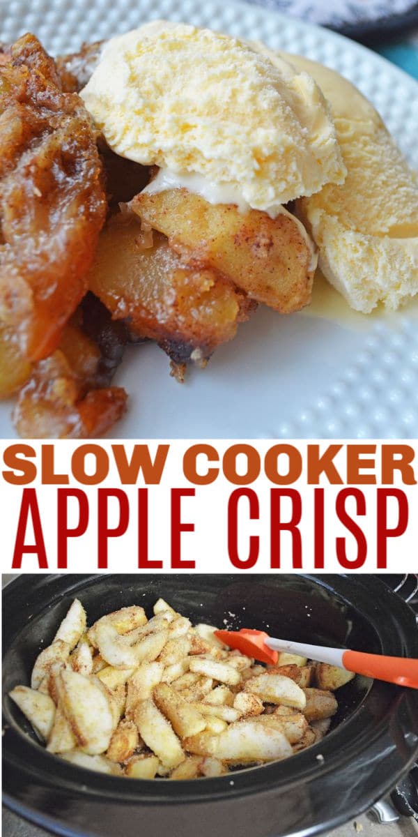 a collage of apple crisp with title text reading Slow Cooker Apple Crisp