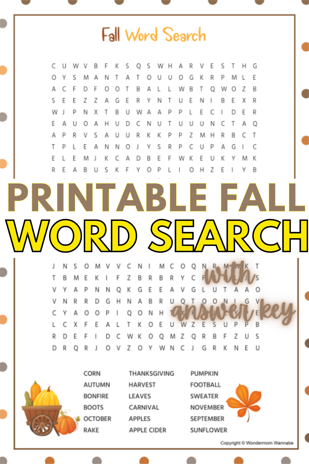 This free printable fall word search is a great autumn themed activity for elementary school aged kids! #wordsearch #printable #forkids #wondermomwannabe via @wondermomwannab