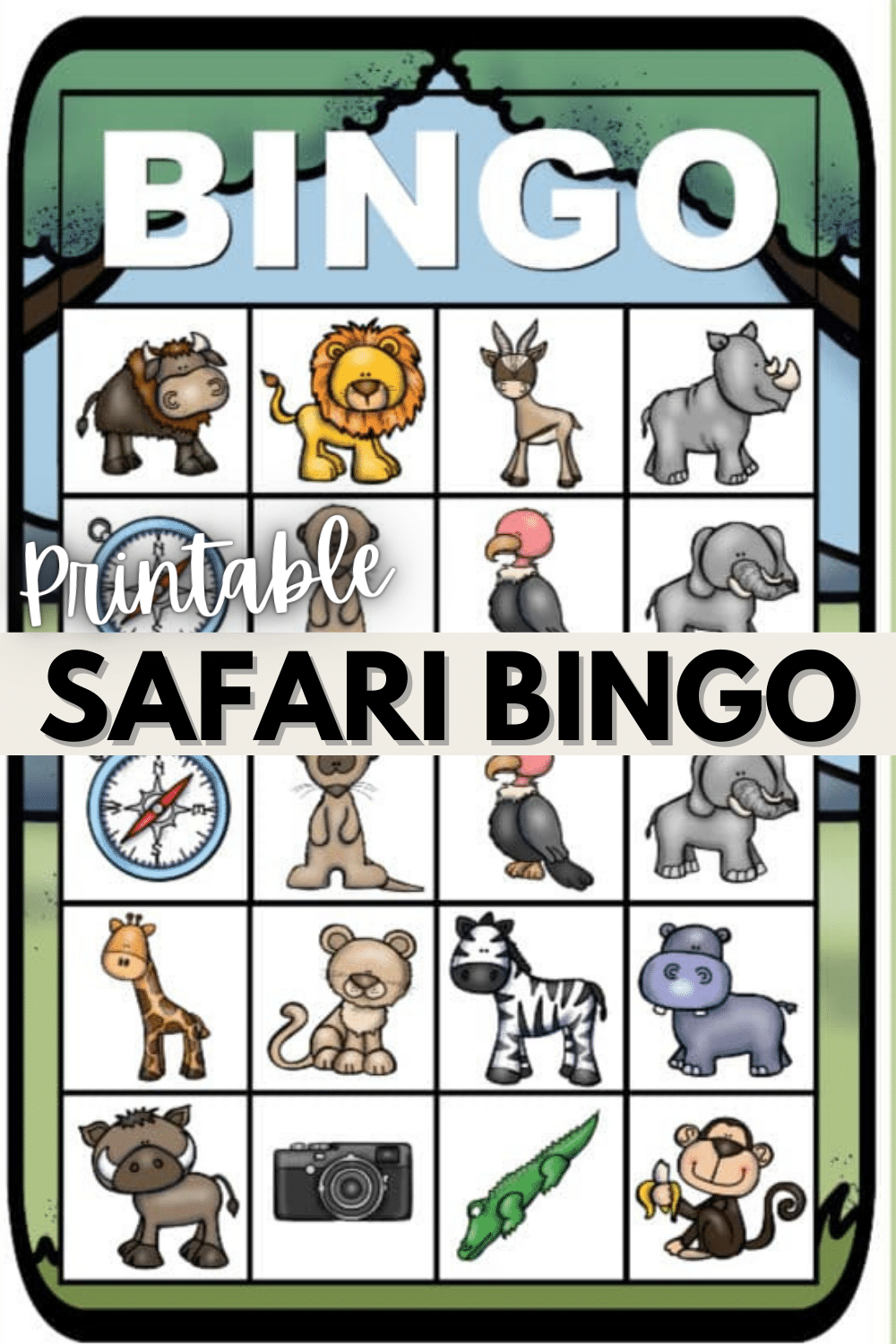 Printable Safari Bingo is a great game for any zoo animal or safari themed party. Kids will love this safari bingo game with six different cards to print. #safari #printable #bingo via @wondermomwannab