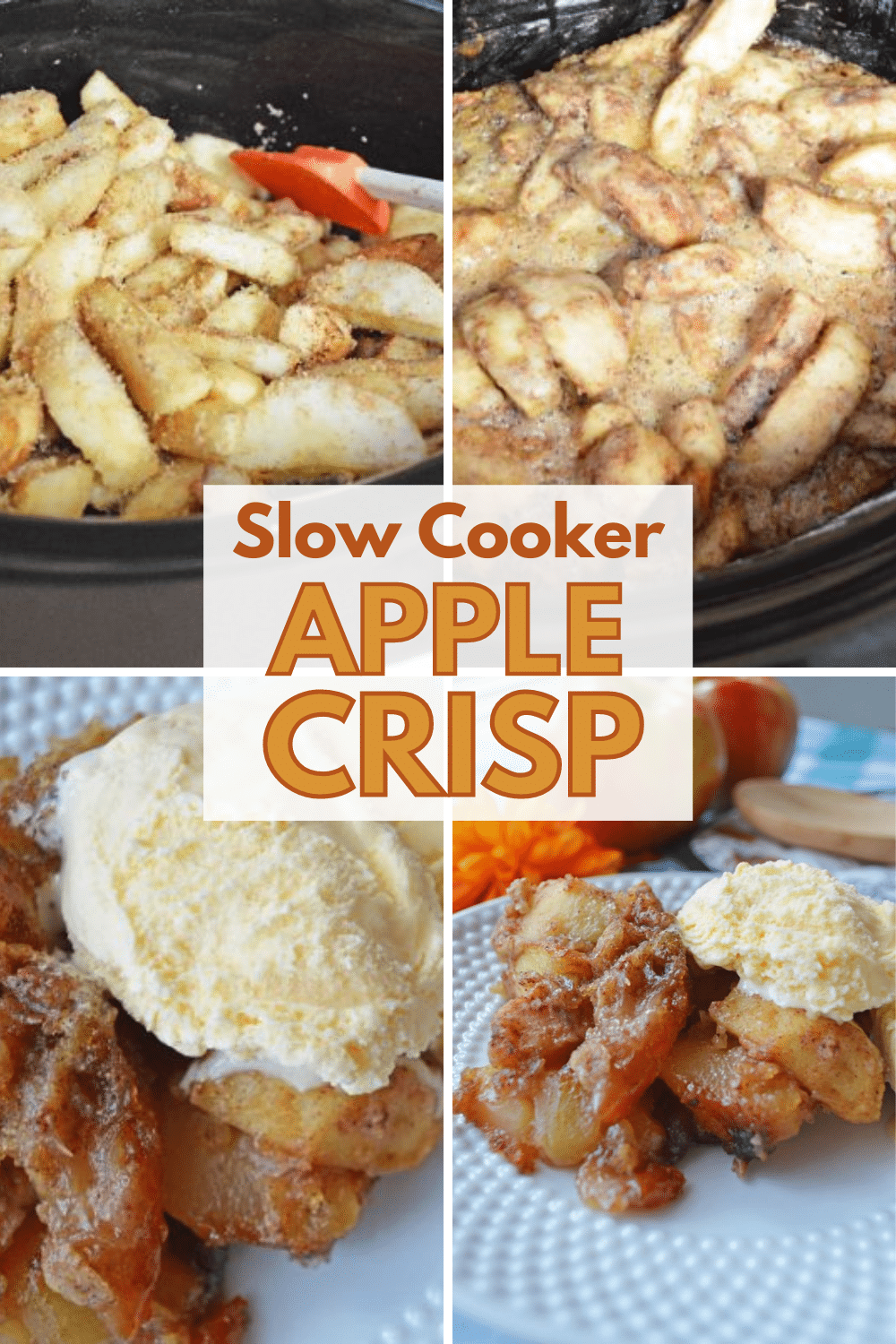 Slow Cooker Apple Crisp is a must-make dessert for fall. This simple crock pot dessert recipe will fill your home with the smells of cinnamon apples! #apples #5ingredients #slowcooker via @wondermomwannab