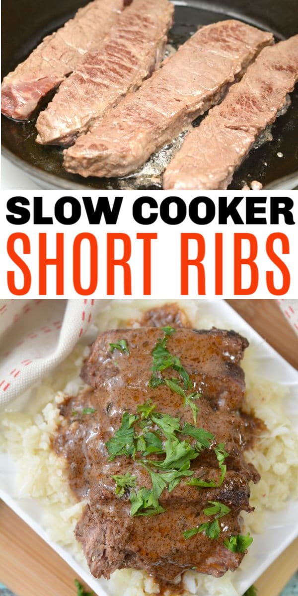 a collage of ribs with title text reading Slow Cooker Short Ribs