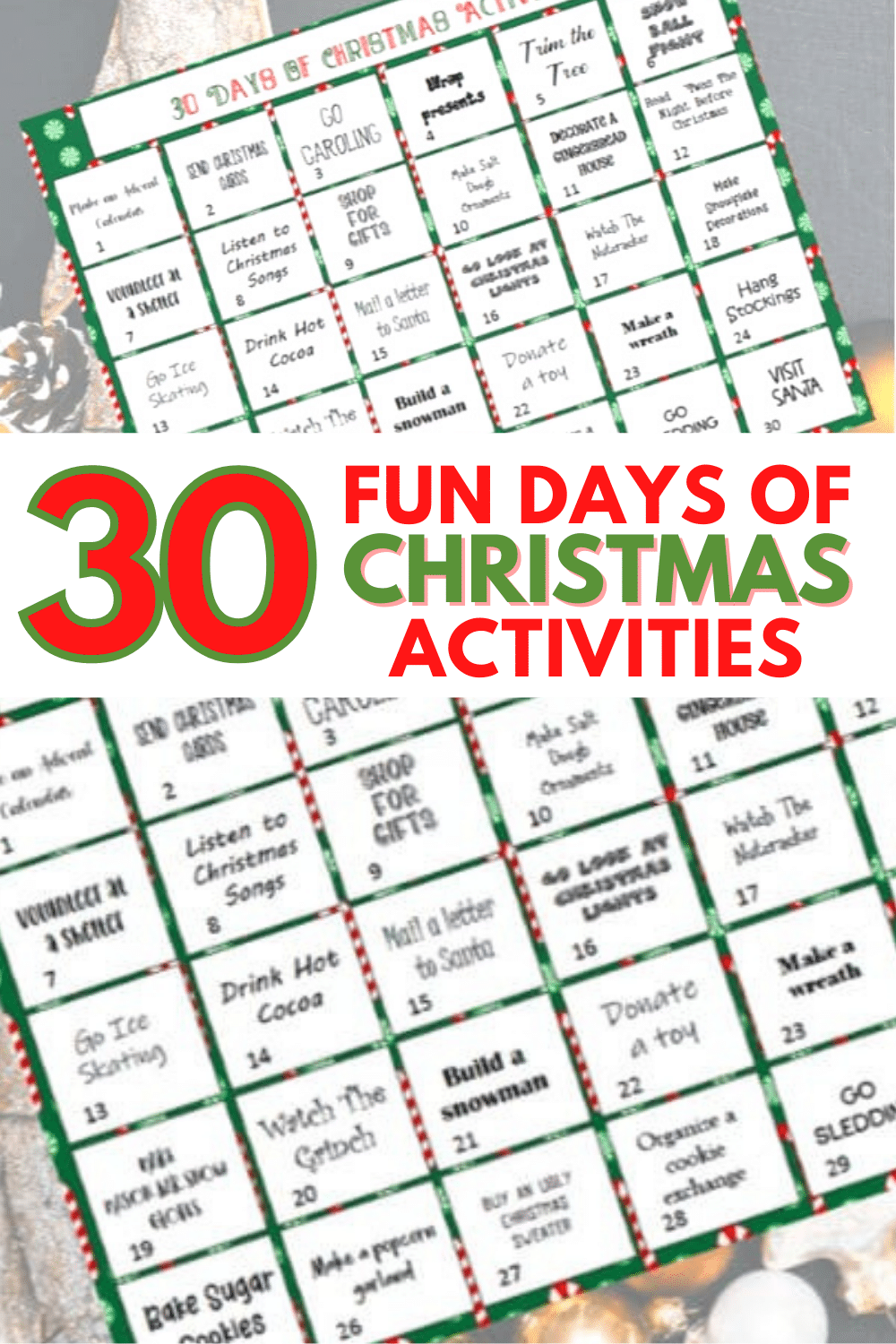 This 30 Days of Family Christmas Activities printable will help keep you on track to have the best holiday season making memories with your family. #printables #christmas #familyactivities via @wondermomwannab