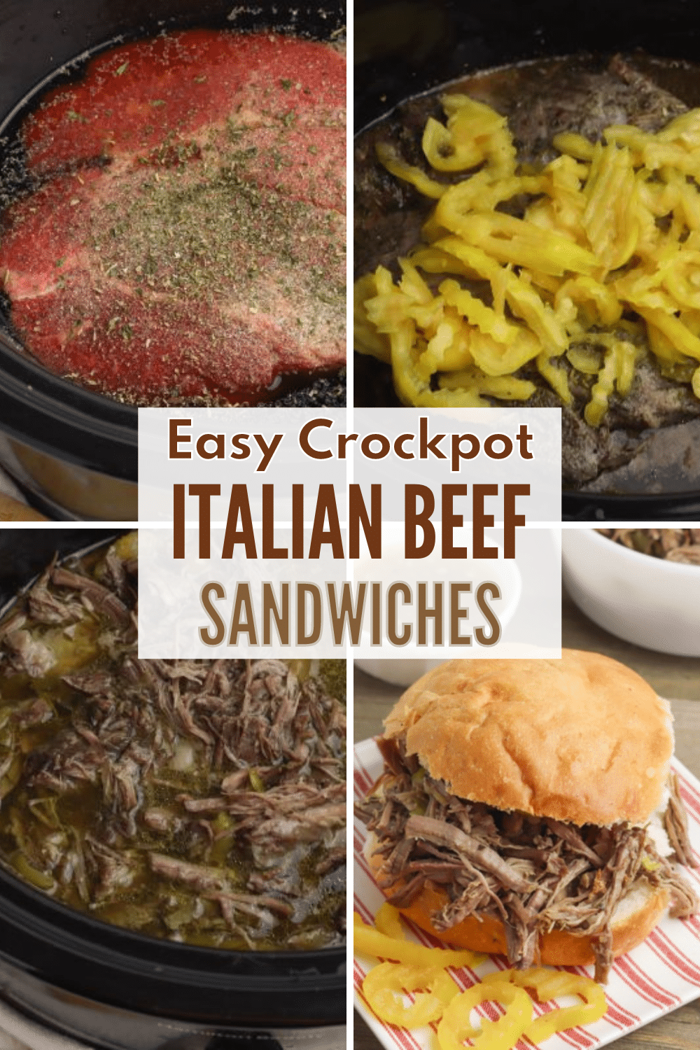 These Easy Crockpot Italian Beef Sandwiches are absolutely delicious and all you have to do is add the ingredients to the slow cooker. #crockpot #italianbeef #slowcooker via @wondermomwannab
