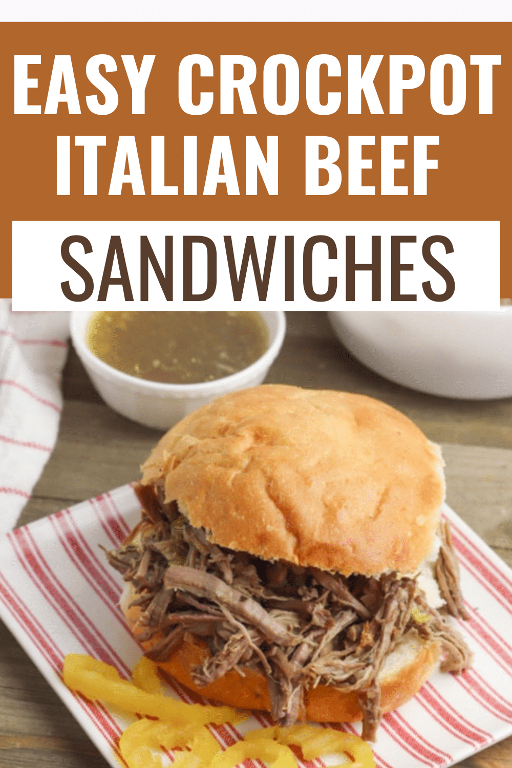 These Easy Crockpot Italian Beef Sandwiches are absolutely delicious and all you have to do is add the ingredients to the slow cooker. #crockpot #italianbeef #slowcooker via @wondermomwannab