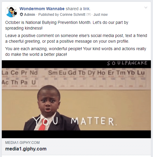 a facebook post with the picture of a boy with the periodic table in the background with title text reading you matter