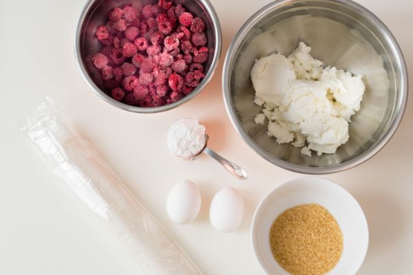 ingredients on table for raspberry tarts
