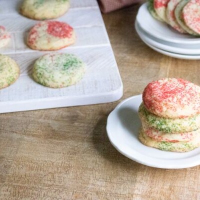 peppermint snickerdoodle cookies on a platter and on a plate