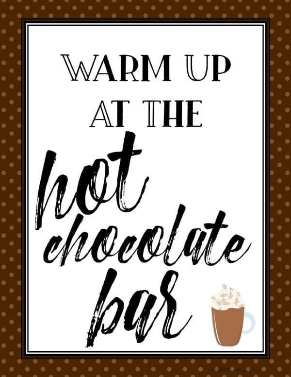 warm up at the hot chocolate bar sign