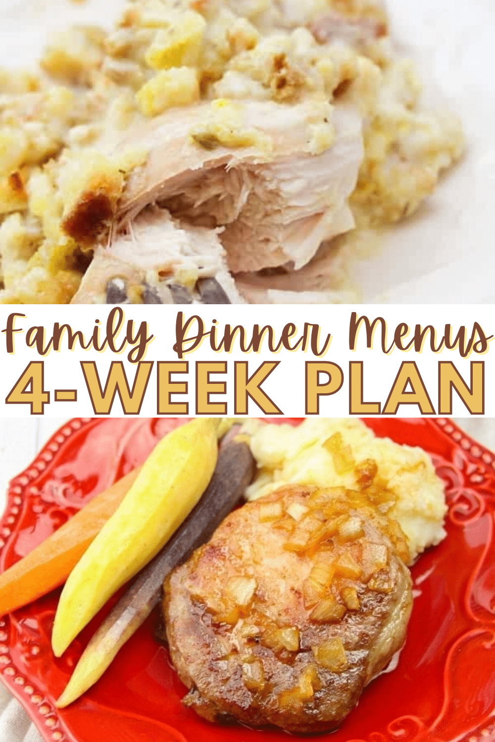 4 full weeks of dinner ideas that are family-friendly and kid-approved. Plus, helpful tips to put meal planning and grocery shopping on autopilot so this dreaded chore is one that will only take seconds to do! #dinnerideas #mealplan #familyfriendlyrecipes via @wondermomwannab