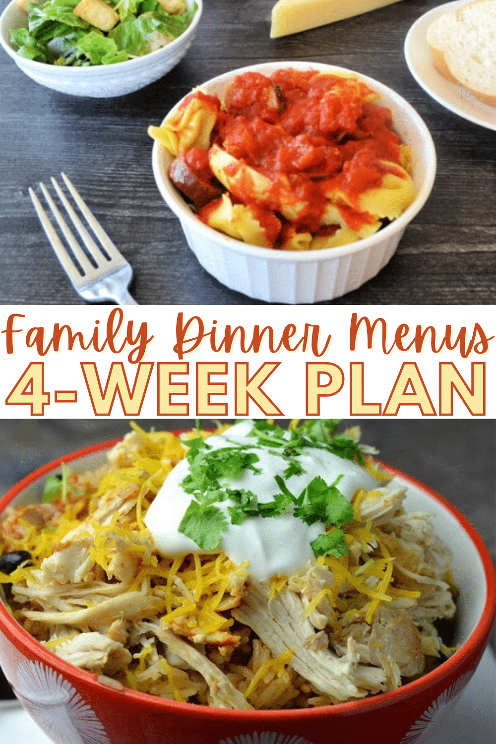 4 full weeks of dinner ideas that are family-friendly and kid-approved. Plus, helpful tips to put meal planning and grocery shopping on autopilot so this dreaded chore is one that will only take seconds to do! #dinnerideas #mealplan #familyfriendlyrecipes via @wondermomwannab