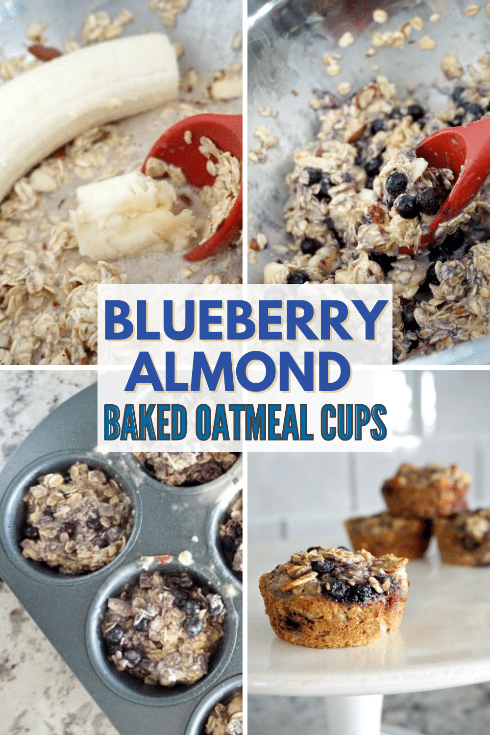 Blueberry Almond Baked Oatmeal Cups are easy to make and freeze well too. This is a great breakfast or snack idea full of fresh fruit and oats! #oatmeal #breakast #blueberry via @wondermomwannab