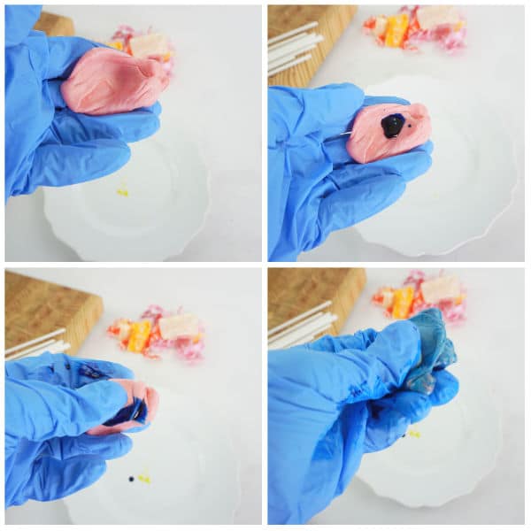 a collage of how to make easy Candy Unicorn Horns and add the food coloring