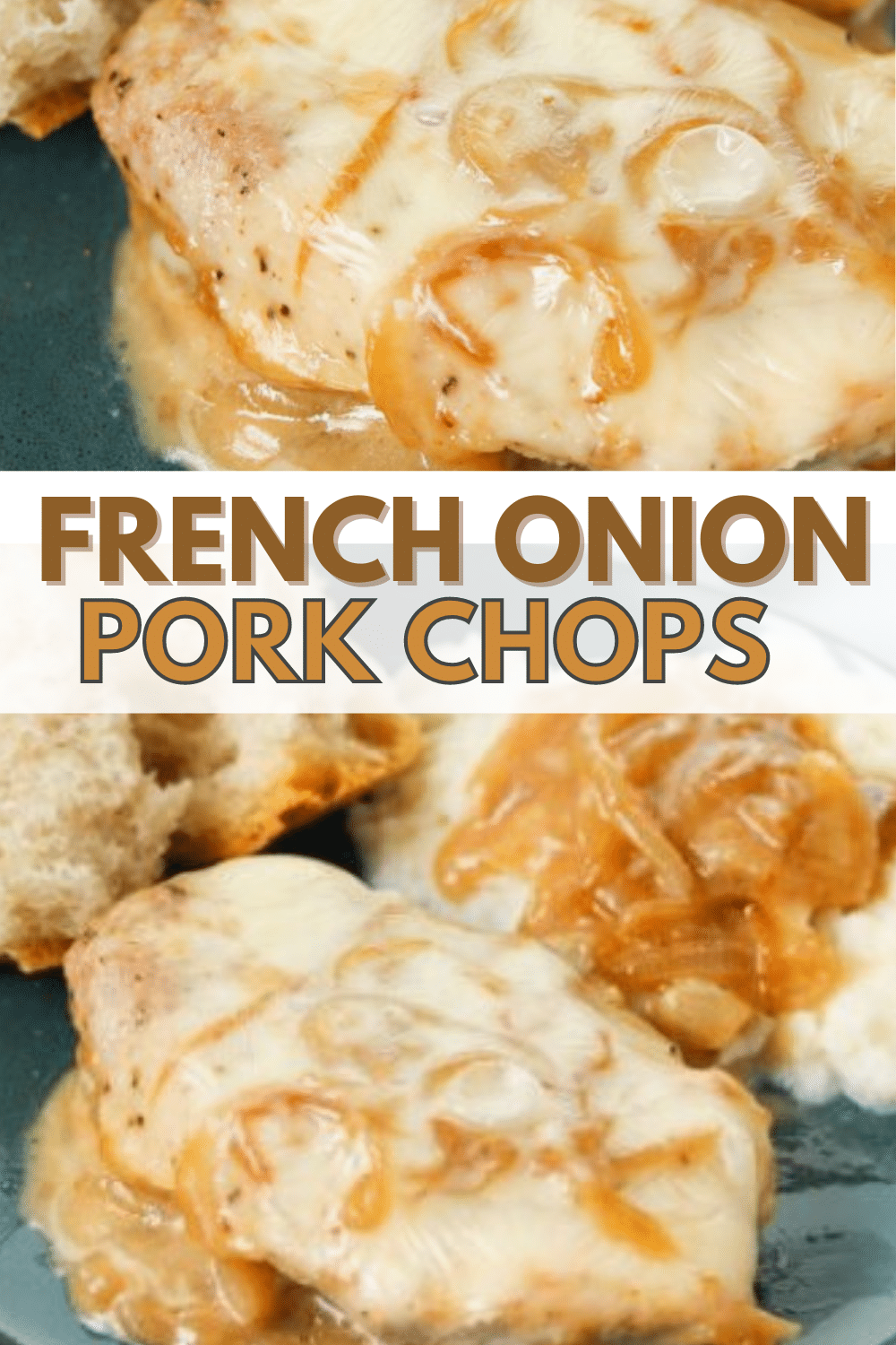 French Onion Pork Chops are flavorful and delicious with gravy and mozzarella cheese. An easy stove top recipe made with fresh pork chops and onion slices. #pork #frenchonion #easydinnerrecipe via @wondermomwannab