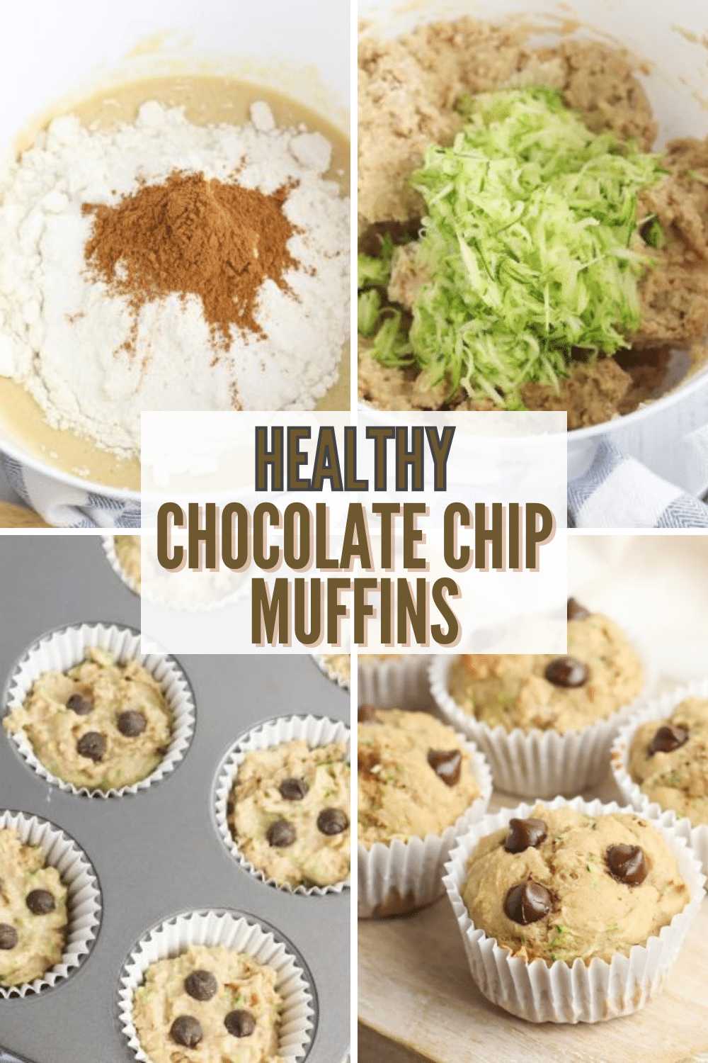 These healthy chocolate chip muffins are made with shredded zucchini and applesauce so they are moist and delicious with the perfect amount of sweetness. #muffins #healthyrecipes #zucchini via @wondermomwannab