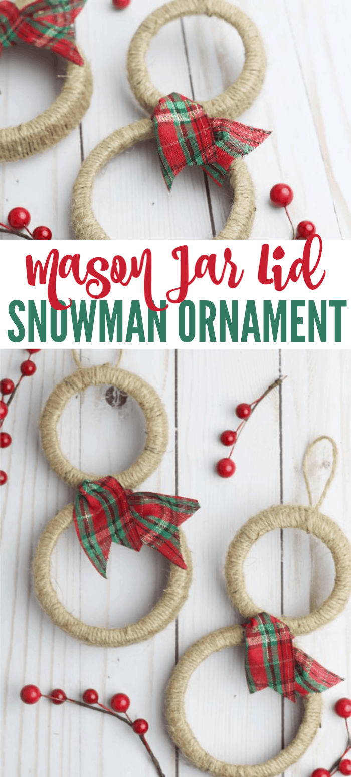 These Mason Jar Lid Snowmen Ornaments are so cute and really easy to make! This is a fun holiday project to do with the kids! #Christmas #ornaments #DIY #masonjarcraft via @wondermomwannab