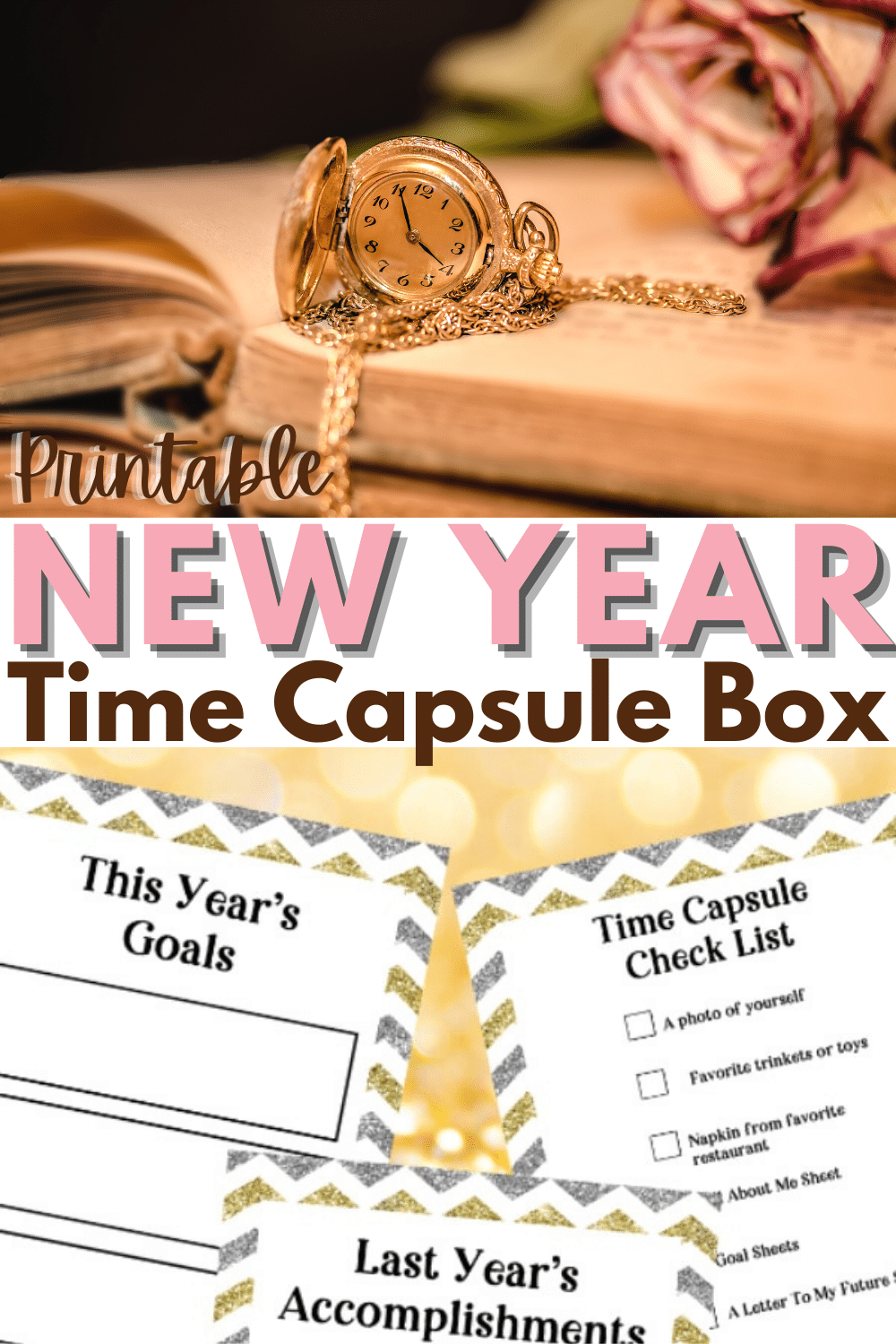 A New Year Time Capsule Box is a great family activity and tradition to start. These free time capsule box printables make it fun and easy to do. #printables #newyearseve #timecapsule via @wondermomwannab