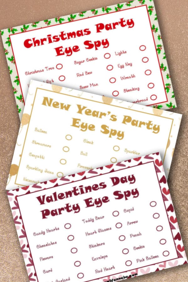 3 Printable I Spy Games for Winter Holidays, Christmas, New Year's, and Valentines Day