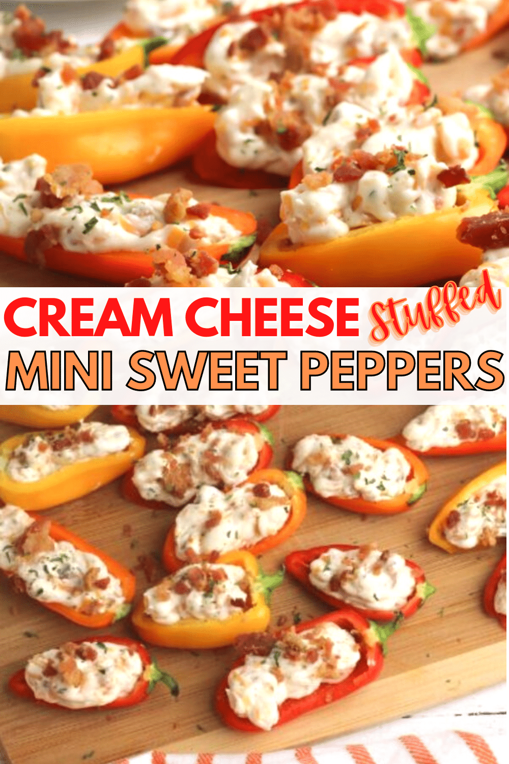 Cream Cheese Stuffed Mini Sweet Peppers are an easy appetizer with only 5 ingredients. No-bake finger food that is delicious and simple to make. #peppers #appetizers #creamcheese via @wondermomwannab
