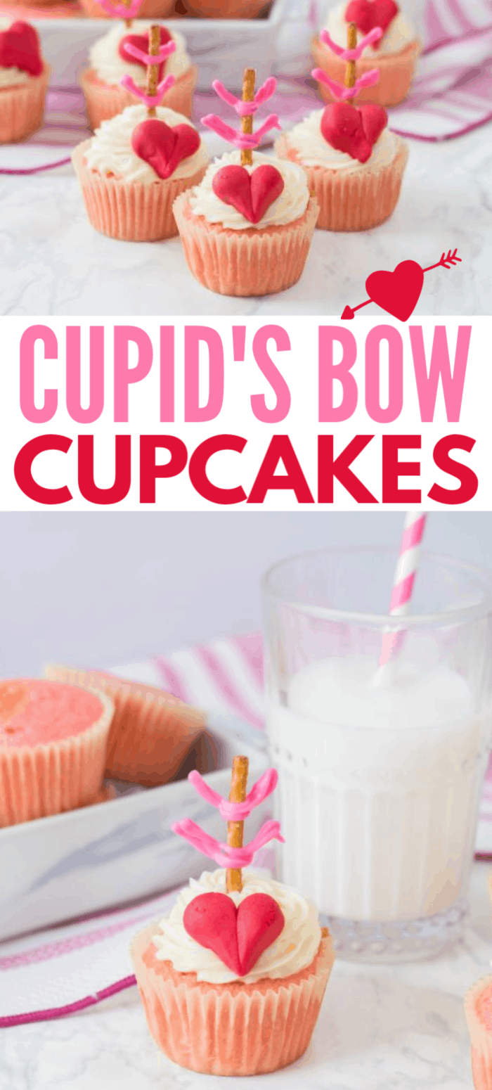 These adorable Cupid's Bow cupcakes are perfect for Valentine's day! The cute, edible toppers are so easy to make. Just click through for the simple instructions. #valentinesday #cupcakes via @wondermomwannab
