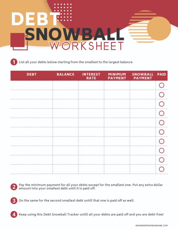 Free Printable Debt Snowball Worksheet