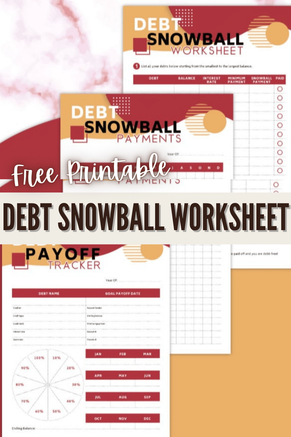 This free printable debt snowball worksheet will hep you stay focused on paying your debts off this year. A debt snowball worksheet set makes it easy. #moneytips #freeprintables #debtsnowball via @wondermomwannab