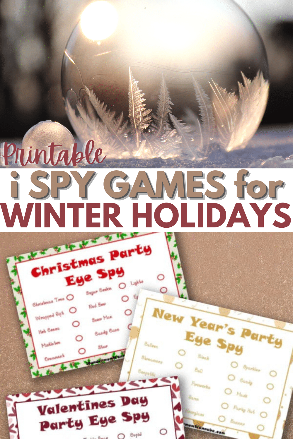 These printable I Spy games for winter holidays will keep the whole family involved and having fun. Games for Christmas, New Year's and Valentine's Day. #printables #ispy #activitiesforkids via @wondermomwannab