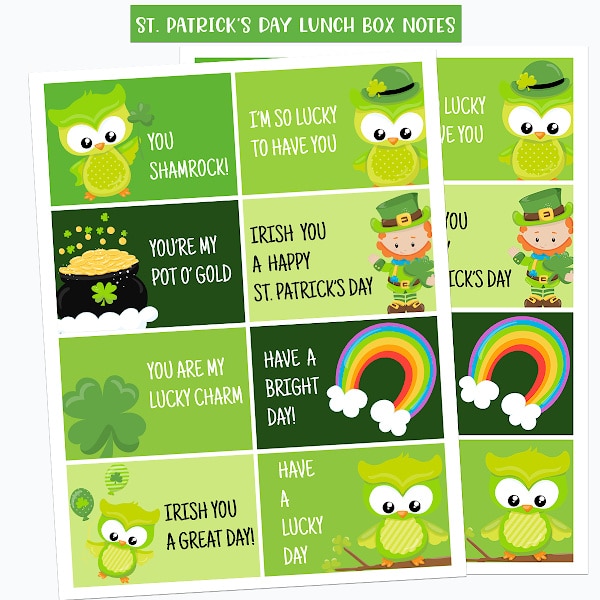 printable St. Patrick's Day Lunch Notes for Kids