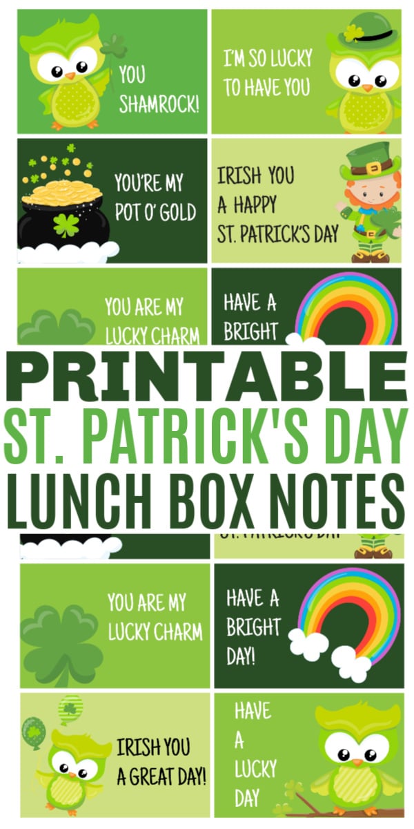 printable with title text reading Printable St. Patrick's Day Lunch Notes 